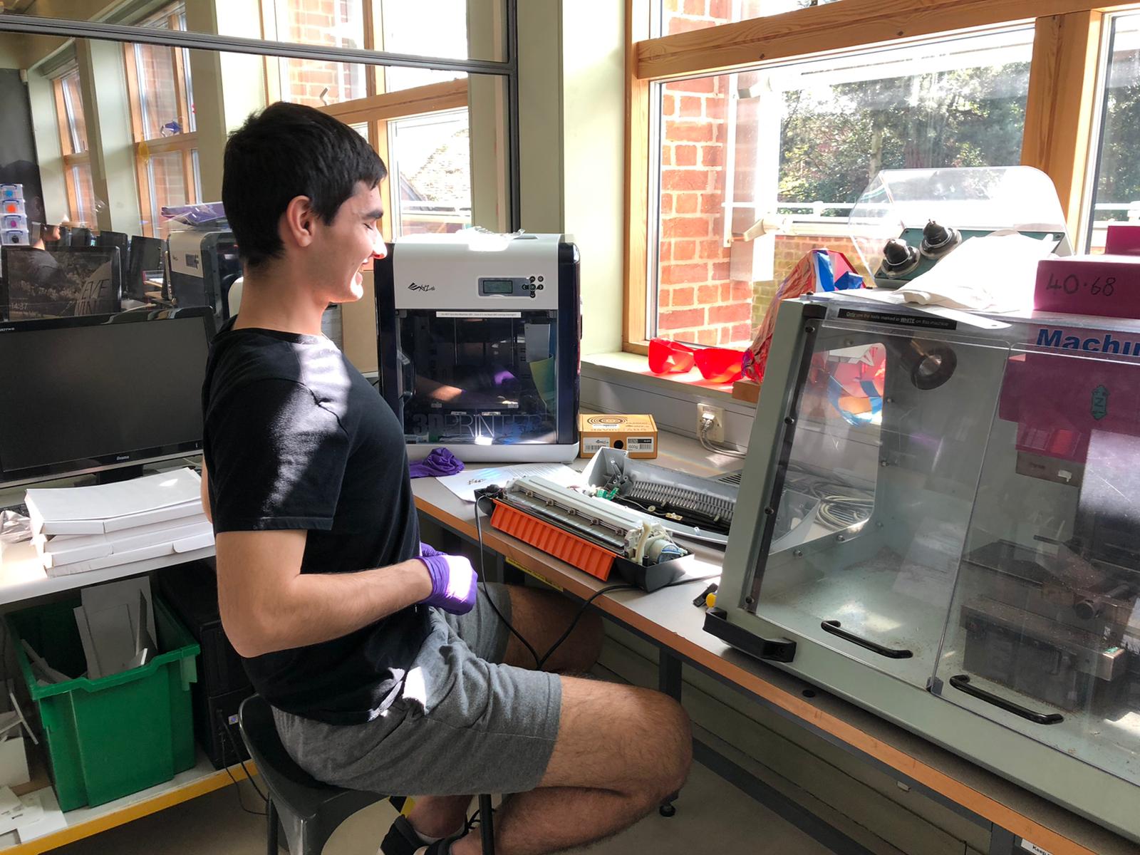 Our Production Line - Face shields being made in the DT department by the Headmaster, Boarders and Residential Staff
